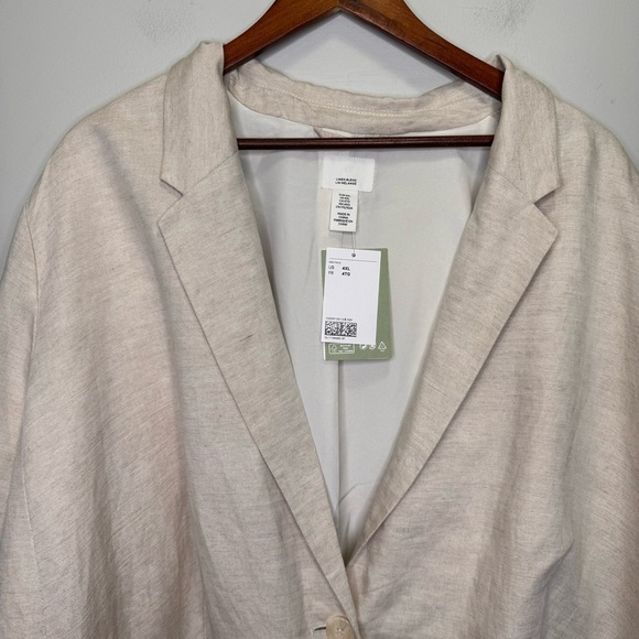 H&M+ Linen-blend Jacket Size 4XL NWT Minimalist Neutral Preppy Travel - Picture 3 of 11